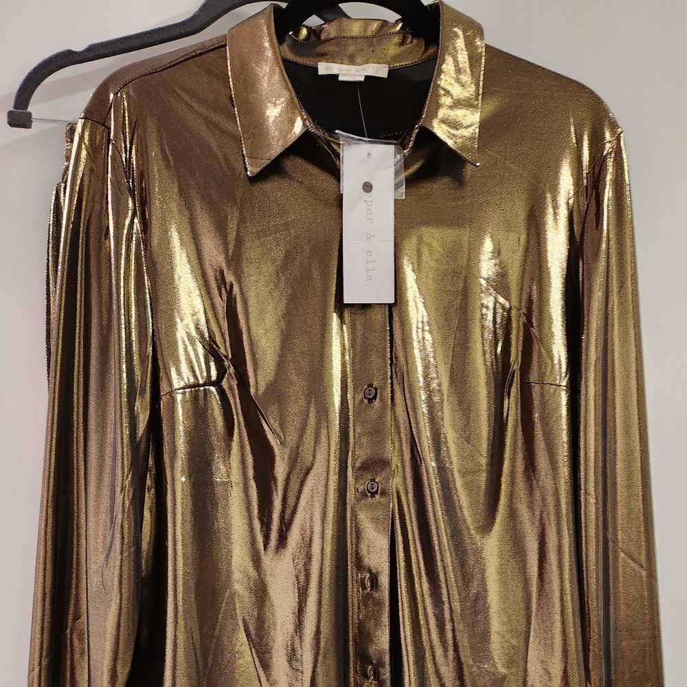 Shiny Fabric Long Sleeve Shirt